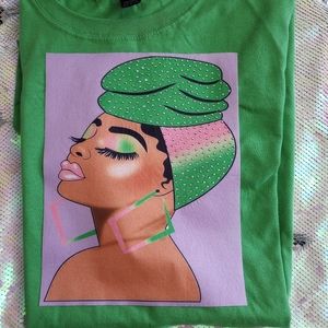 PINK & GREEN T-SHIRT W/RHINESTONES